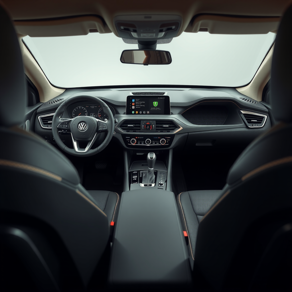 Interior de un coche moderno, mostrando el tablero de instrumentos, la consola central y los asientos delanteros, con un enfoque en la limpieza y el estado de los controles.